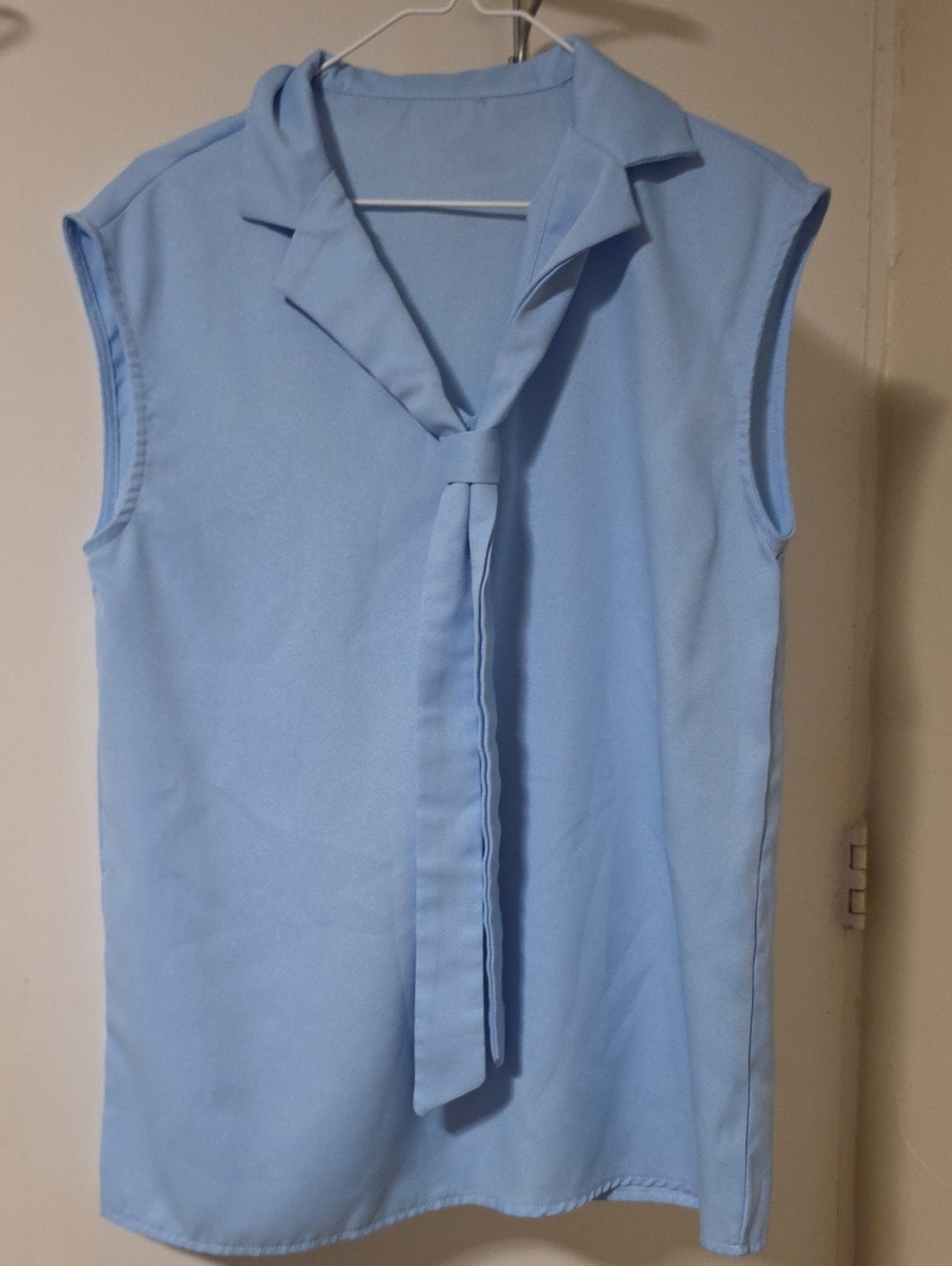 SHEIN Sky Blue Sleeveless Tie-Neck Blouse